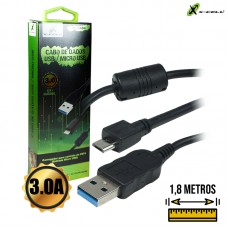 Cabo Micro USB V8 3.0 Dados e Carregador para PS4 com Filtro 1,8m X-Cell XC-CAB4